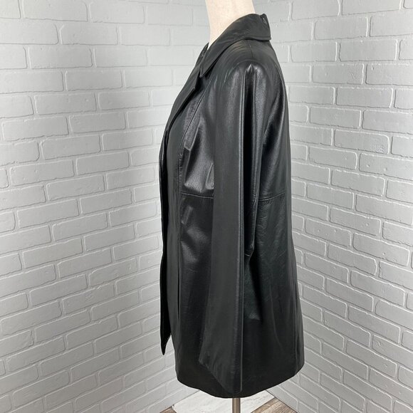 Preston & York Jacket Women Medium Petite Black Leather Y2K Classic‎ Coat VTG - Picture 2 of 14